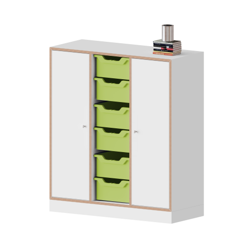 qickly® Schrank, 3 Ordnerhöhen, 2 Türen mit Schloss, 6 große Ergo Tray Boxen B/H/T: 104,2x110,5x42,6 cm