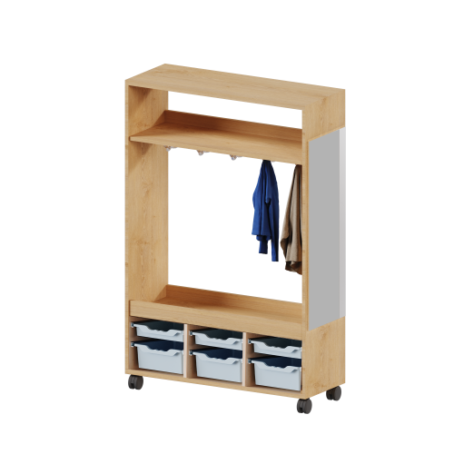 Umkleidewagen in Korpusbauweise 3 hohe und 3 flache ErgoTray-Boxen, Spiegel, Dreifachhaken, B/H/T: 105x160x40 cm