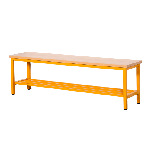 Umkleidebank mit Schuhrost und Sitzfläche in Melamin H/T: 45x35 cm, Sitzbank mit Schuhrost, Sitzfläche aus feuerhemmendem melaminharzbeschichteten Material