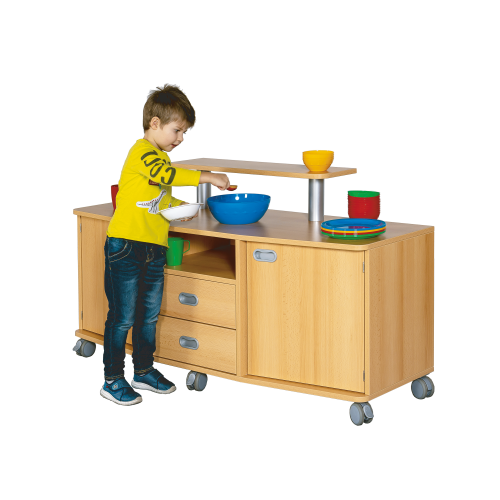 fahrbare Frühstückstheke mit 2 Türen, 2 Schübe, B/H/T: 152x62/82x50 cm