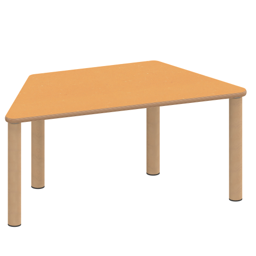 Tisch ZALOTTI mit Linoleum-Belag Trapez-Tische, Maße B/T: 140x70 bzw. 120x60 cm, Höhen 25…76 cm, Massivholzbeine Ø 60 mm, Fußvariante: Stellfuß