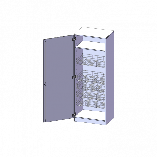 Sportschrank, 5 Ordnerhöhen - Serie evo180 B/H/T: 70,3x190x60 cm, mit 4 Ballkörben, Tür öffnet links, mit Sockel (81 mm)