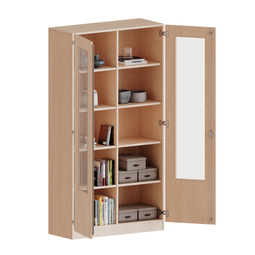 Schrank mit verglasten Türen, 5 Ordnerhöhen - Serie evo180 Gesamthöhe 190 cm, Türen mit Glaseinsatz, abschließbar, mit Mittelwand, mit Sockel (81 mm)