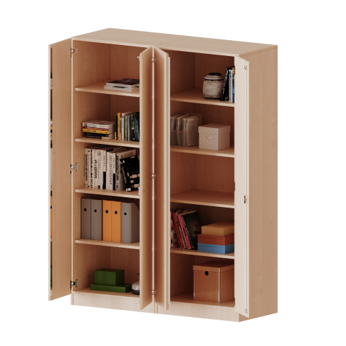 ErgoTray Schrank, zweiteilig, vierreihig, 5 Ordnerhöhen - evo180 Serie B/H/T: 140,6x190x50 cm, viertürig, zweiteilig, mit Sockel (81 mm), mit Mittelwand, ohne Boxen