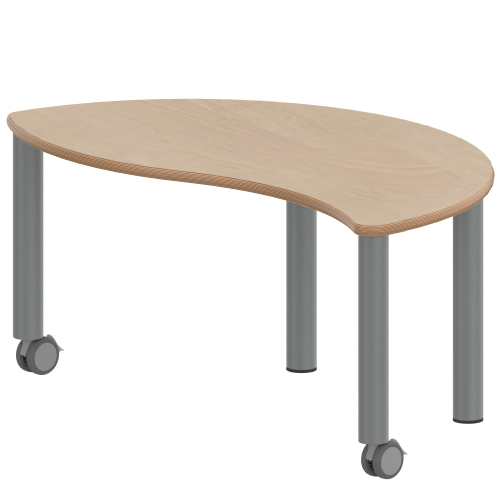 Tisch ZALOTTI mit Schichtstoff-Belag Halbrund-Wellentische, Stellfläche B/T: 120x60 cm, Höhen 25…76 cm, Stahlrohrbeine Ø 60 mm, Fußvariante: fahrbar