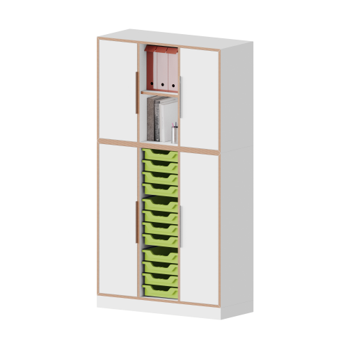 qickly® Schrank, 5 Ordnerhöhen, 4 Türen, 12 kleine Ergo Tray Boxen B/H/T: 104,2x176x42,6 cm