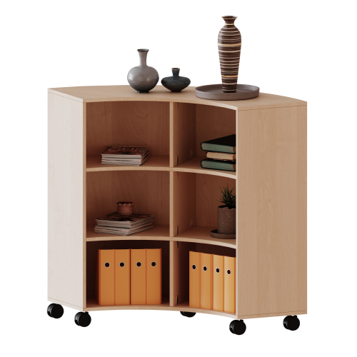 Fahrbares Viertelkreisregal, verschiedene Ordnerhöhen - Serie evo180 Breite 139,6 cm, Tiefe 40 cm, Rückwand aus Plexiglas