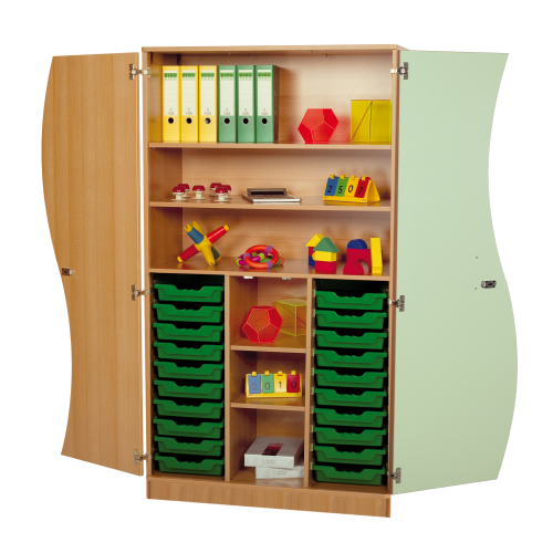 Hochschrank mit Wellentüren, 20 flache ErgoTray Boxen & 4 Einlegeböden B/H/T: 104,5x190x50 cm Hochschrank mit Wellentüren, 20 flache ErgoTray Boxen & 4 Einlegeböden B/H/T: 104,5x190x50 cm