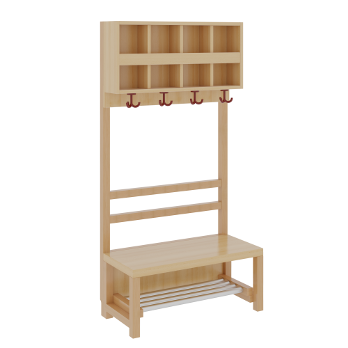 Komplettgarderobe mit doppelter Ablagereihe offene Stütze in Buche-massiv, Aluminiumrost, wahlweise Facheinteilung, H/T: 158x39 cm