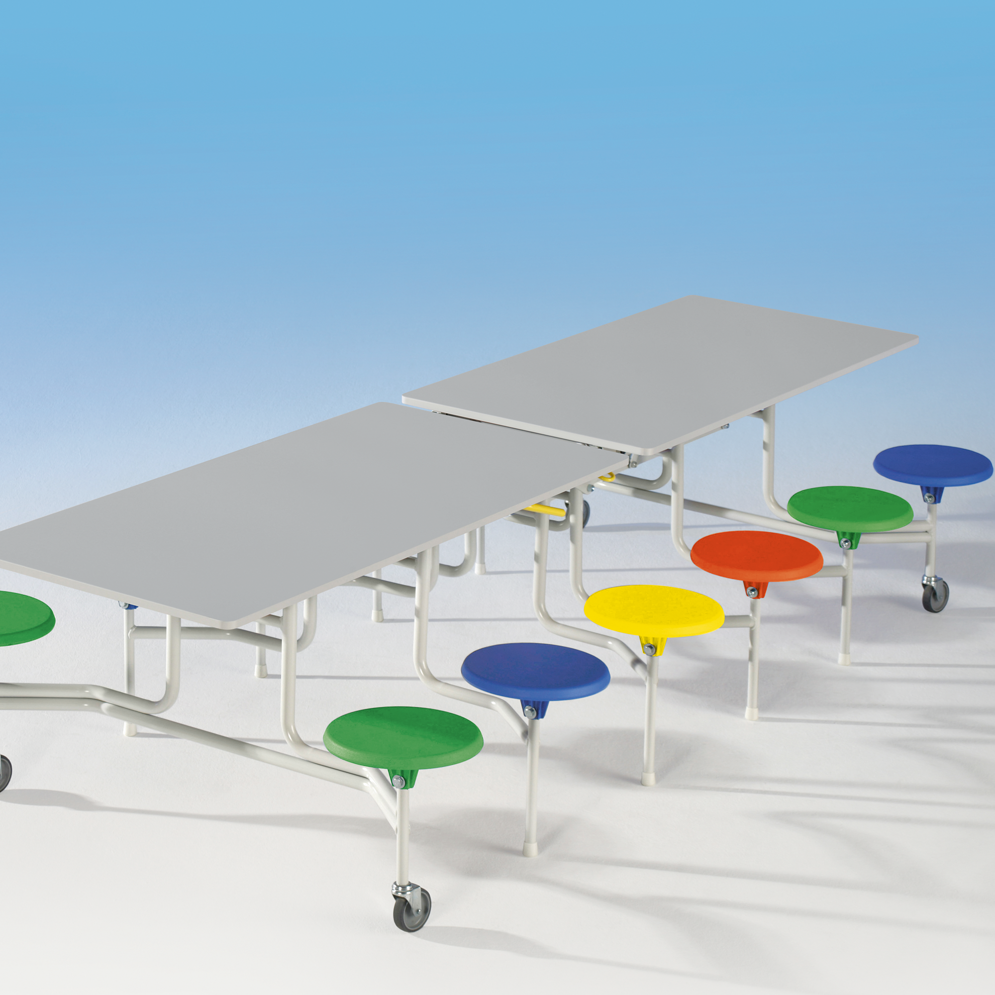 Spaceflex 2.0 Klapptisch mit integrierten Stühlen, rechteckig, melaminharzbeschichteter Spanplatte 12 Sitze Farbe Gelb, Sitzhöhe 41 cm