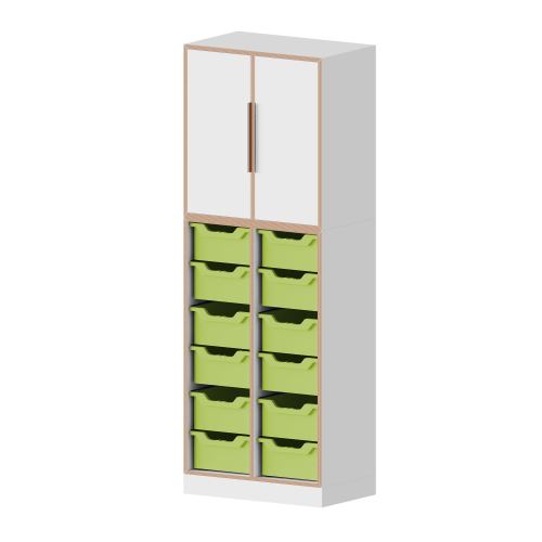 qickly® Schrank. 5 Ordnerhöhen, 2 Türen und 12 große Ergo Tray Boxen B/H/T: 70,1x176x42,6 cm