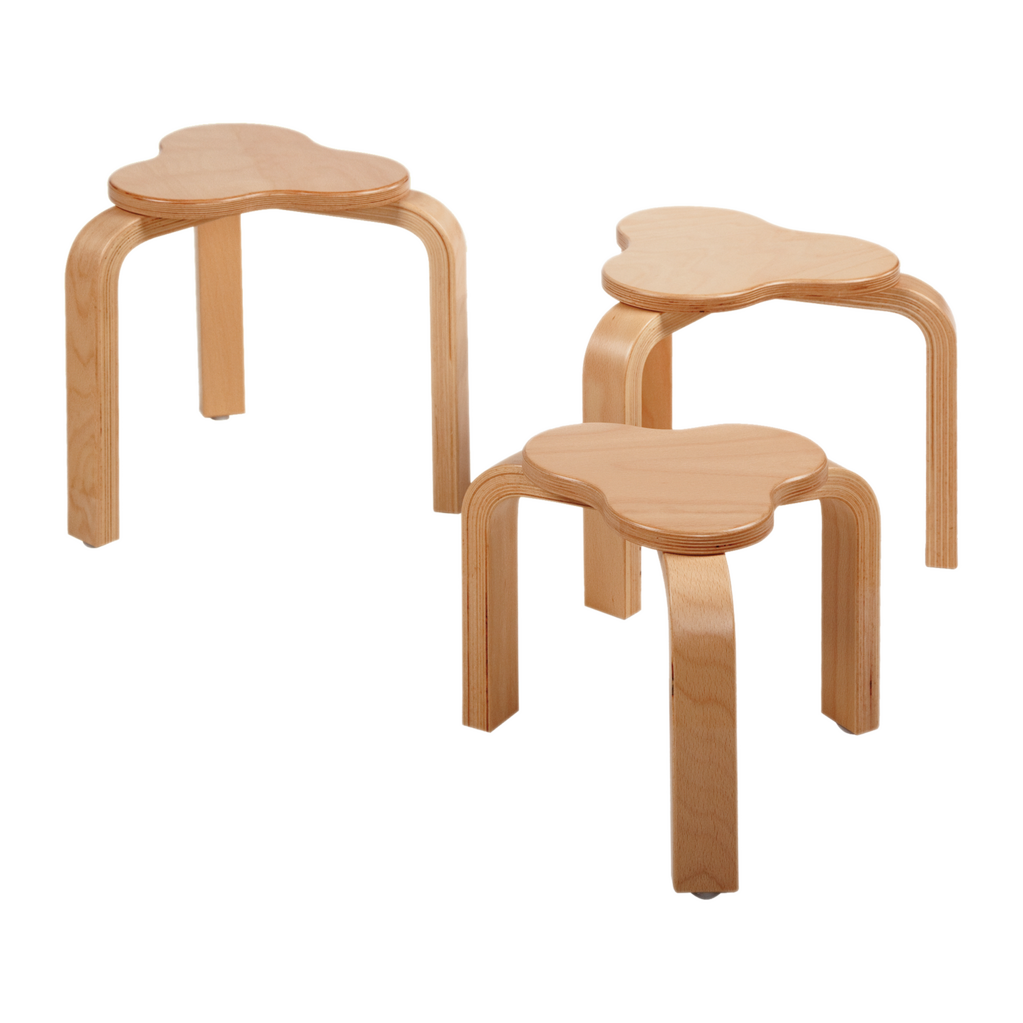 Hocker Kleeblatt mit 3 Standbeinen Sitzteller 25 - 30 cm Ø, in 5 Sitzhöhen lieferbar, Füße mit Kunststoffgleitern