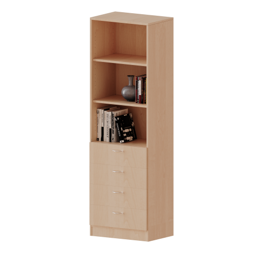 Schubladen - Kombischrank, 5 Ordnerhöhen - Serie evo180 Breite 60 cm, Gesamthöhe 190 cm, 4 Schubladen unten, oben 3 offene Fächer, mit Sockel (81 mm) Schubladen - Kombischrank, 5 Ordnerhöhen - Serie evo180 Breite 60 cm, Gesamthöhe 190 cm, 4 Schubladen unten, oben 3 offene Fächer, mit Sockel (81 mm)