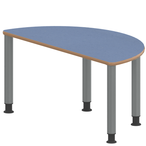 Tisch ZALOTTI mit Linoleum-Belag Halbrundtische, Stellfläche B/T: 120x60 cm, Höhen 41…76 cm, Stahlrohrbeine Ø 60 mm, Fußvariante: höhenverstellbar