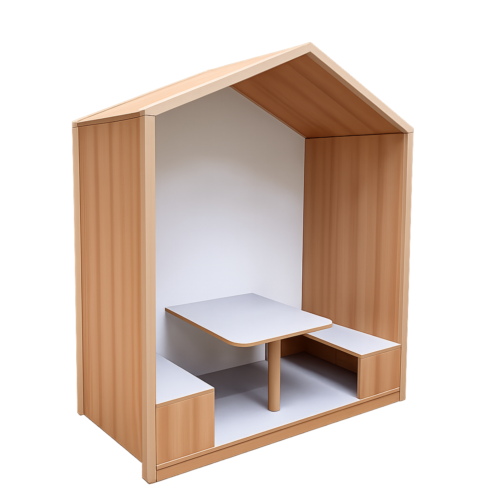 Lernhaus mit Sitzgruppe und Tisch B/H/T: 160x196,5x80 cm, Rückzugshaus mit Tisch und 2 Bänken, mit Linoleumbeschichtungen, Tischhöhe 53 cm, Sitzhöhe 31 cm