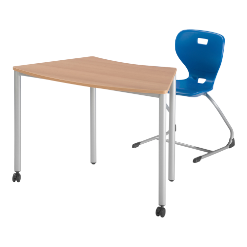 Tisch 1/8 Kreis; Vollkernplatte, Innendurchmesser: 160 cm fahrbar, Höhe und Tischplattenfarbe wählbar