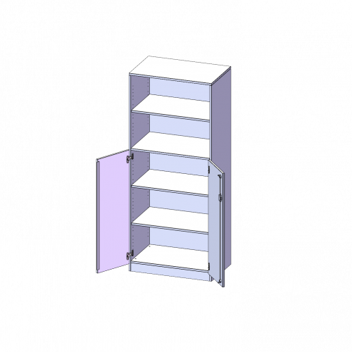 Schrank, 5 Ordnerhöhen, Türen unten (3 OH), oben 2 offene Fächer - Serie evo180 B/H/T: 80x190x50 cm, 2 Türen, abschließbar, mit Sockel (81 mm)
