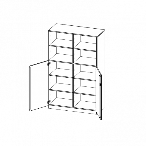 Schrank, 5 Ordnerhöhen, Türen unten (3 OH), oben 2 offene Fächer - Serie evo180 B/H/T: 120x190x50 cm, 2 Türen, abschließbar, mit Sockel (81 mm)