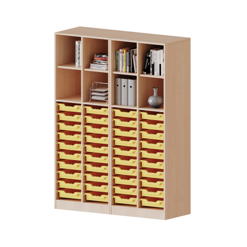 ErgoTray Regal, vierreihig, 5 Ordnerhöhen - evo180 Serie Breite 140,6 cm, Gesamthöhe 190 cm, mit Sockel (81 mm), zweiteilig und Mittelwand, unten 40 flache ErgoTray Boxen, oben 4 Einlegeböden ErgoTray Regal, vierreihig, 5 Ordnerhöhen - evo180 Serie Breite 140,6 cm, Gesamthöhe 190 cm, mit Sockel (81 mm), zweiteilig und Mittelwand, unten 40 flache ErgoTray Boxen, oben 4 Einlegeböden