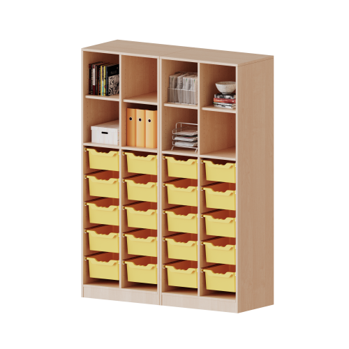 ErgoTray Regal, vierreihig, 5 Ordnerhöhen - evo180 Serie Breite 140,6 cm, Gesamthöhe 190 cm, mit Sockel (81 mm), zweiteilig und Mittelwand, unten 20 hohe ErgoTray Boxen, oben 4 Einlegeböden ErgoTray Regal, vierreihig, 5 Ordnerhöhen - evo180 Serie Breite 140,6 cm, Gesamthöhe 190 cm, mit Sockel (81 mm), zweiteilig und Mittelwand, unten 20 hohe ErgoTray Boxen, oben 4 Einlegeböden