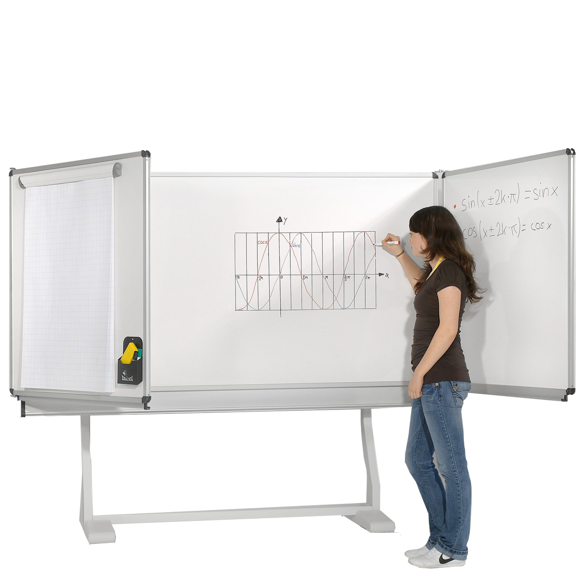 Freistehende Klapptafel aus Stahl, Whiteboard, Serie KLST in weiß MF: 150x100 cm FF: 75x100 cm, feststehend