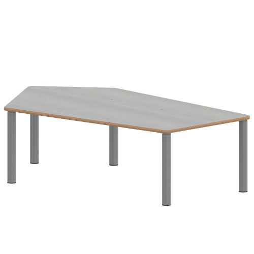 Tisch ZALOTTI mit Linoleum-Belag Fünfecktisch-groß, Stellfläche B/T: 185x104 cm, Höhen 25…76 cm, Stahlrohrbeine Ø 60 mm, Fußvariante: Stellfuß