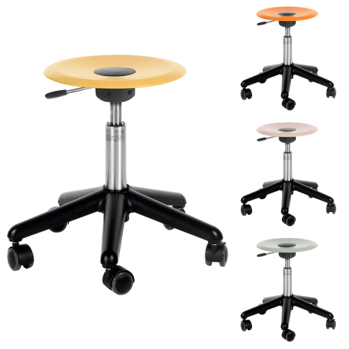 Genito UFO Hocker mit Gaslift, fahrbar, Sitzteller Polycarbonat (PC) Lieferbare Sitzhöhen: 33-41 cm oder 41-51 cm