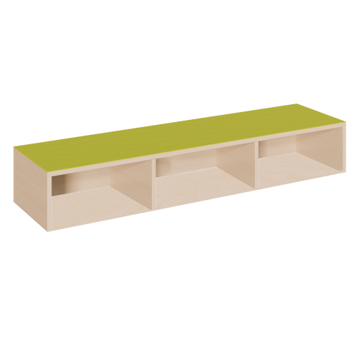 Bücherregal mit 3 Fächern B/H/T: 150x24x40 cm, Oberplatte als Sitzfläche mit Linoleum belegt, für Podeste und Podestanlagen