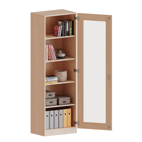 Schrank mit verglasten Türen, 5 Ordnerhöhen - Serie evo180 Breite 60 cm, Gesamthöhe 190 cm, Tür mit Glaseinsatz, Vollausschnitt, abschließbar, mit Sockel (81 mm)
