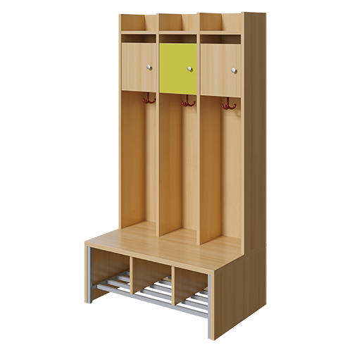 Spindgarderobe, kleine Tür B/H/T: 83x160x55 cm, 3 Plätze, Türen links, Bank, Schuhrost, 3fach-Haken