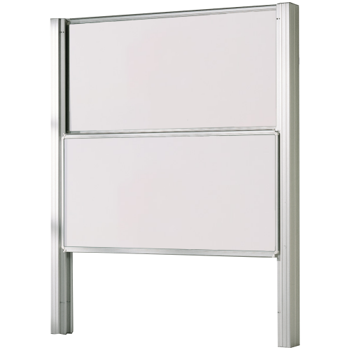 Whiteboard zwei flächige Pylonentafel aus Premium Stahlemaille, Serie PY2 E, weiß Pylonenschiebetafel