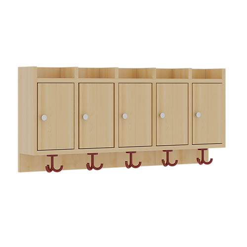 Garderobenablage mit Türen Fächer mit Türen, darunter 3fach-Haken, oben offene Unterteilungen, H/T: 46x27 cm Garderobenablage mit Türen Fächer mit Türen, darunter 3fach-Haken, oben offene Unterteilungen, H/T: 46x27 cm