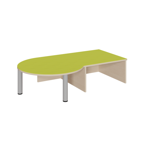 Podest mit Linoleum-Deckplatte und Nische, Rundungsansatz links Maße B/T: 150x87/70 cm, Rundungsansatz links und Rollkastennische rechts, Höhe wählbar