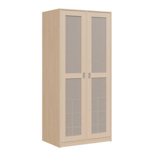 Liegepolsterschrank zweitürig, 227 cm hoch, oben Polster, unten Bettzeugfächer H/T: 227x67 cm, wählbare Anzahl von Matratzen, Bettwäschefächer, Korpus mit Lochblechtüren