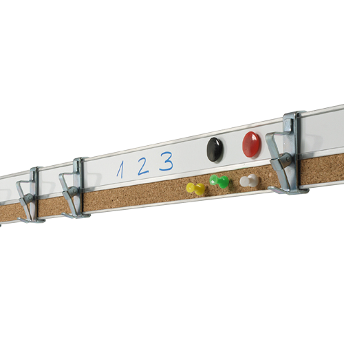 Kombinierte Bilderklemmleiste Kork/Stahl Bilderleiste mit 3 Papierklemmen pro Meter, Oberfläche kombiniert Kork & Stahl weiss Kombinierte Bilderklemmleiste Kork/Stahl Bilderleiste mit 3 Papierklemmen pro Meter, Oberfläche kombiniert Kork & Stahl weiss