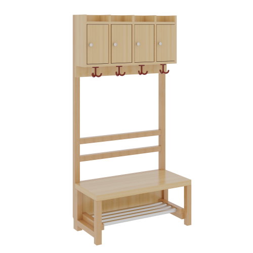 Komplettgarderobe mit Ablagen und Türen offene Stütze in Buche-massiv, Aluminiumrost (ohne Facheinteilung), T: 39 cm