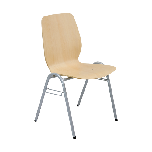 Vierbeinstuhl mit Sperrholz- Sitzschale B, Sitzhöhe DIN 6 - 46 cm Stapelbarer Vierbeinstuhl mit  Stahlrohrgestell und ergonomisch geformter Sperrholz- Sitzschale "B"