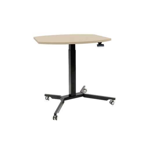 Sitz- / Stehtisch mit Vollkernplatte B/H/T: 90x70-111x70 cm, fahrbarer und höhenverstellbarer Tisch in Fassform mit Vollkernplatte