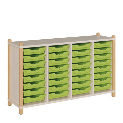 Regal mit ErgoTray-Boxen in Stollenbauweise H/T: 80x40 cm, 3 verschiedene Breiten für je 8 flache ErgoTray-Boxen übereinander