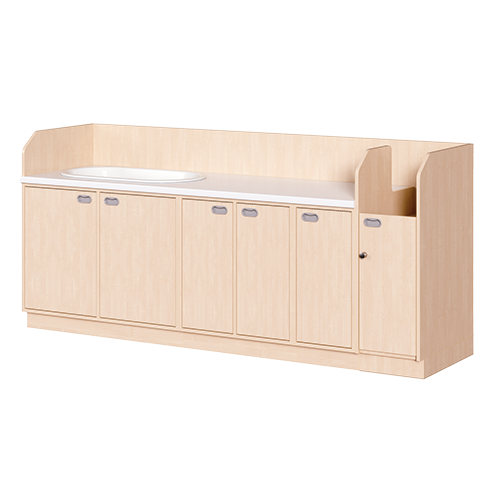 Wickelkommode, vierreihig zuzüglich Badewanne B/H/T: 249x113x71,5 cm, Integrierter Aufgang rechts, Türen und Badewanne links