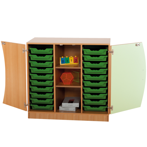 Unterschrank mit Wellentüren, 20 flache ErgoTray Boxen & 2 Einlegeböden B/H/T: 104,5x99x50 cm