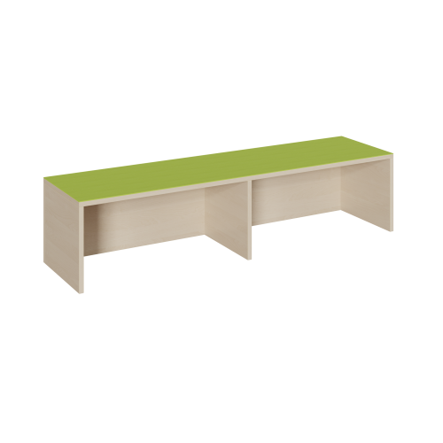 Rechteck-Podest mit offener Längsseite, Linoleum-Deckplatte B/T: 150x40 cm, Höhe wählbar, mit Nische und Mittelwand für 2 Rollkästen Rechteck-Podest mit offener Längsseite, Linoleum-Deckplatte B/T: 150x40 cm, Höhe wählbar, mit Nische und Mittelwand für 2 Rollkästen