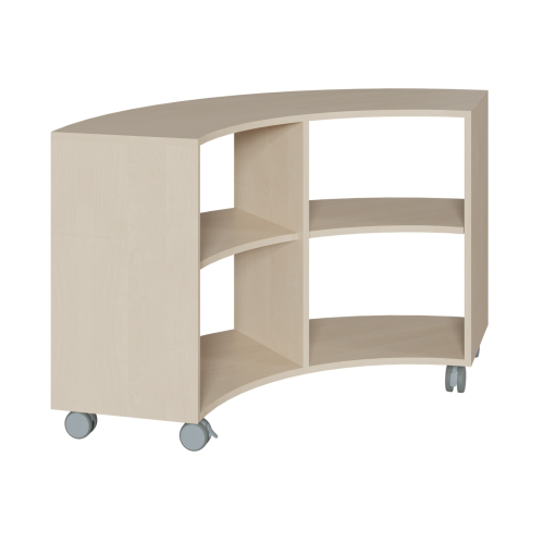 Regal auf 1/4-Kreis-Grundriß, beidseitig offen Bogenregal auf 90° in 3 Höhen, mit Zwischenböden (ohne Rückwand)