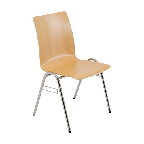Vierbeinstuhl mit Sperrholz- Sitzschale U, Sitzhöhe DIN 6 - 46 cm Stapelbarer Vierbeinstuhl mit  Stahlrohrgestell und ergonomisch geformter Sperrholz- Sitzschale "U"