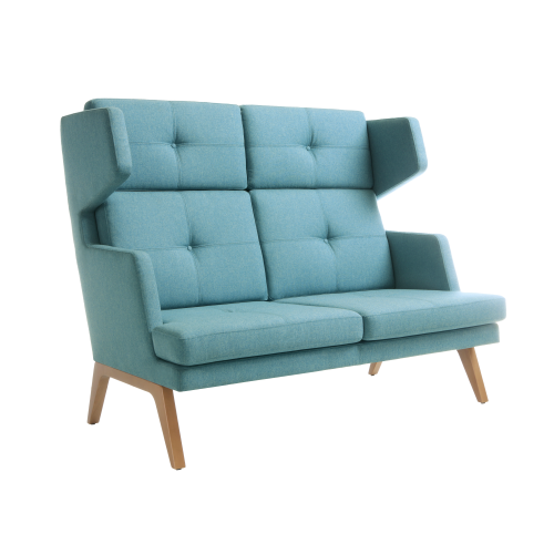 hohes 2er Sitzsofa Ona mit Holzgestell und Seitenschale B/H/T: 141x117x95 cm