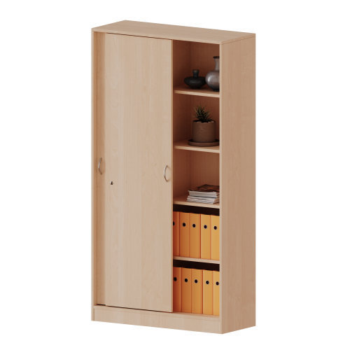Schiebetürenschrank, 5 Ordnerhöhen - Serie evo180 2 Schiebetüren, Gesamthöhe 190 cm, abschließbar, mit Mittelwand, mit Sockel (81 mm)
