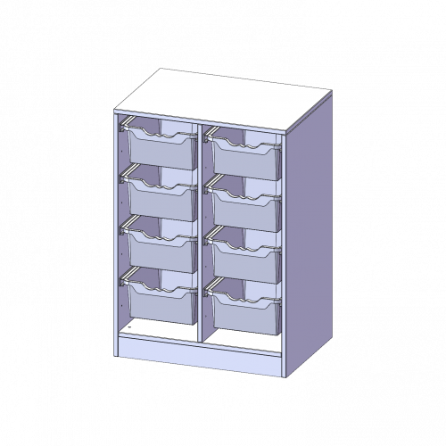 ErgoTray Regal, zweireihig, 2,5 Ordnerhöhen - evo180 Serie B/H/T: 70,3x100x50 cm, fahrbar, 8 hohe ErgoTray Boxen