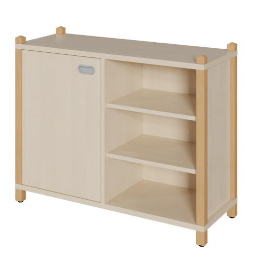 Stollen-Schrank mit einseitiger Tür und 3 offenen Fächern H/T: 80x40 cm, Tür und offene Fächer wahlweise links oder rechts, in 2 Schrankbreiten