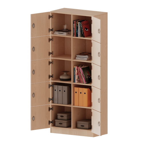 Schließfachschrank, 5 Ordnerhöhen - Serie evo180 Breite 80 cm, Gesamthöhe 190 cm, 10 Schließfächer, mit Sockel (81 mm)
