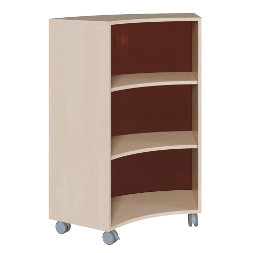 Bogenregal, Plexi-Rückwand B/H/T: 99x122,5x48 cm, fahrbares Regal auf 1/6-Kreis-Grundfläche mit 2 Zwischenböden